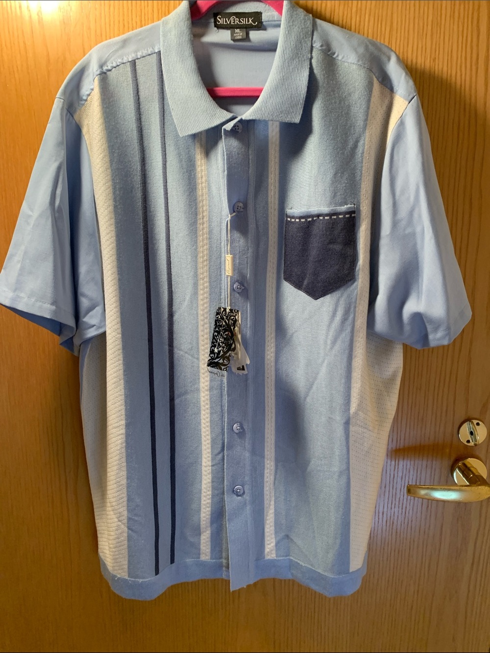 New!  Light Blue Short Sleeve Knit Button-Down Shirt - Size XL/38